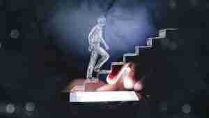 Illustration of a person climbing career steps on a digital screen representing customer advocacy career growth
